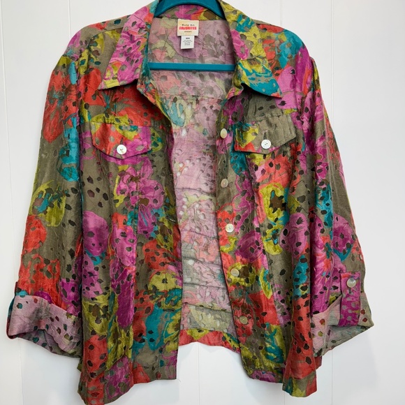 Ruby Rd. Favorites Multicolor Burnout Linen Blend Jacket Shirt Size 18W - Picture 3 of 6